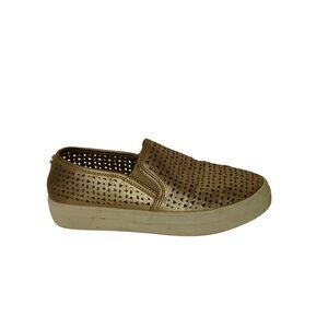 Steve Madden Gold Perforated Slip-On Loafer Shoes Women Size 9 M Faux Leather